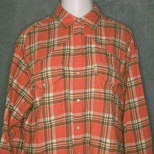 Levis Womens Plaid Pearl Snap Shirt XL Long Sleeve Pockets Relaxed Western